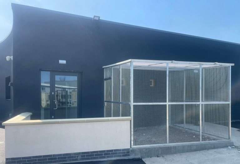 Bespoke steel-framed and mesh animal enclosure