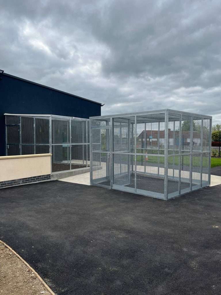 Bespoke steel-framed and mesh animal enclosure
