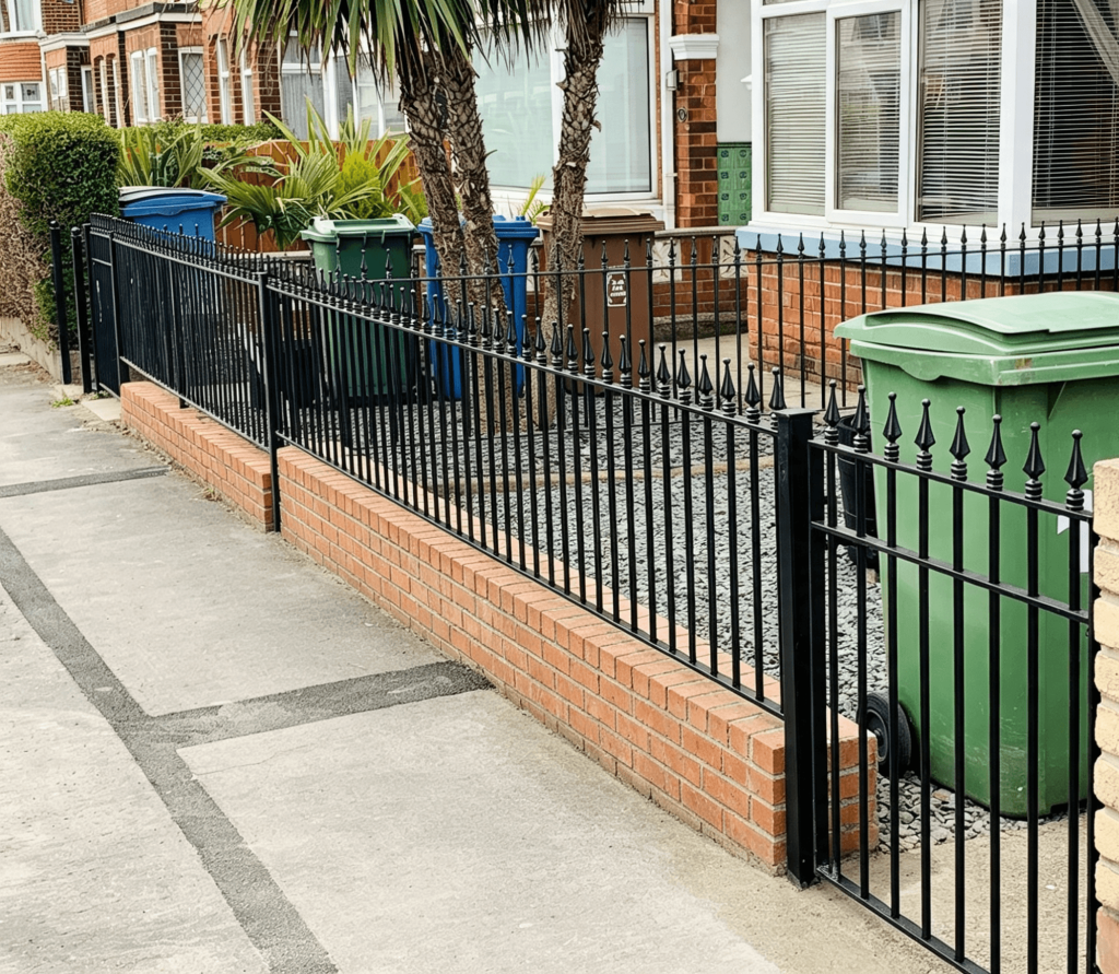 Steel railings and gate around a property