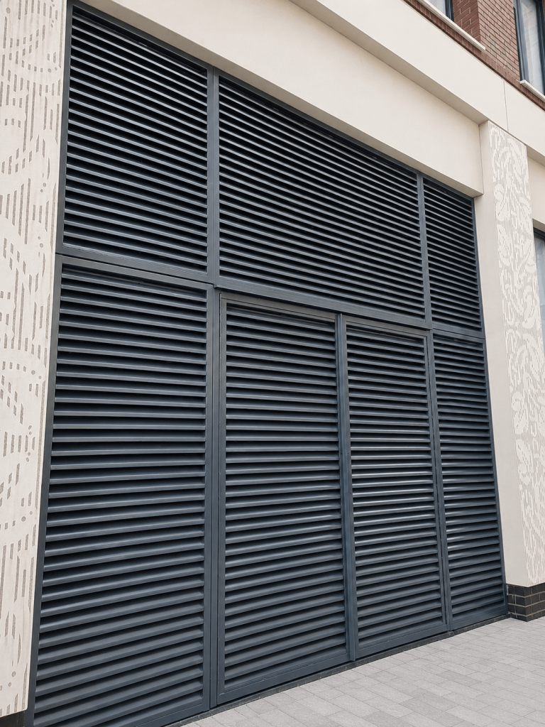 Steel louvre panels installed at Aire Park, Leeds