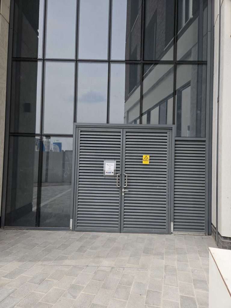 Steel louvre panels installed at Aire Park, Leeds